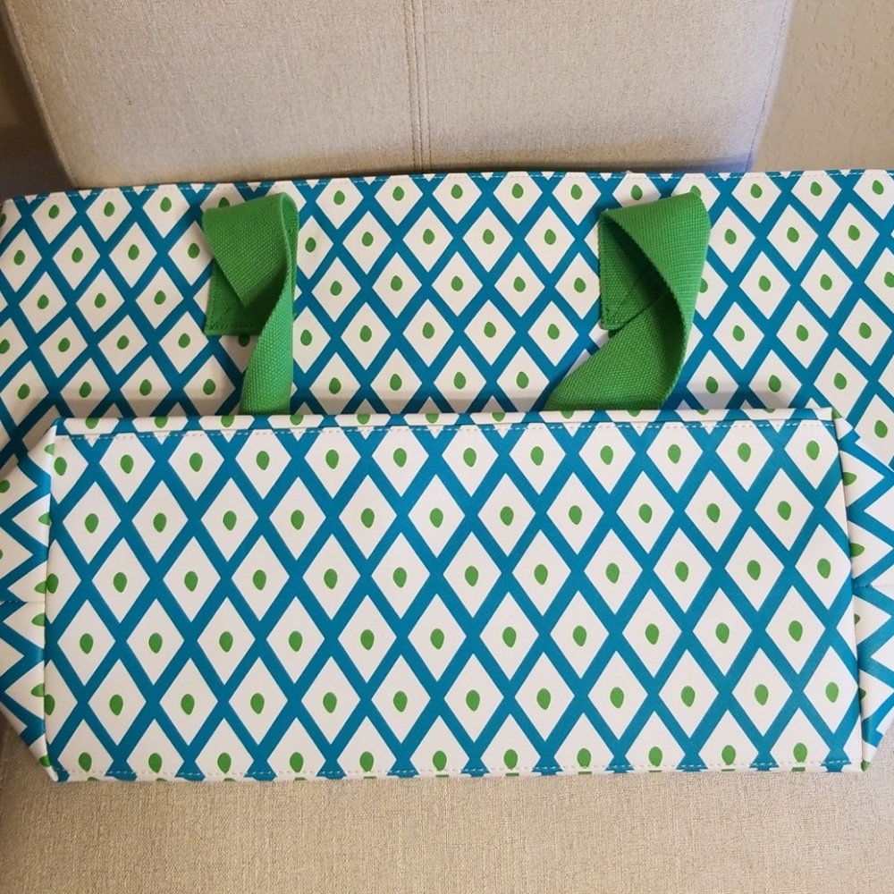 Dabney Lee Large Geometric Print Tote Green Blue - Picture 9 of 11